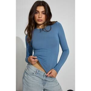 NEW GARAGE Smooth Long Sleeve Crewneck Top in Icon Blue S